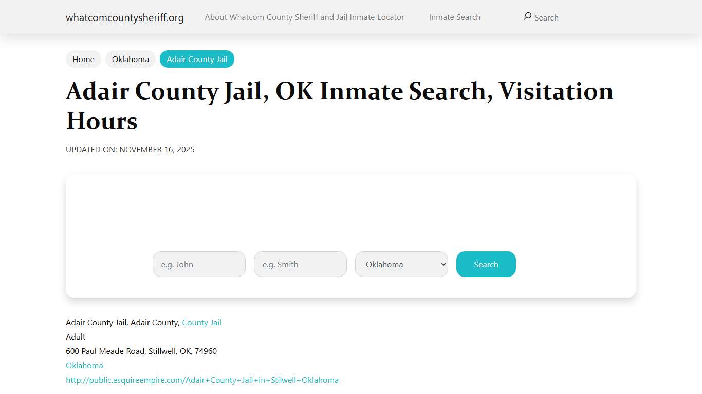 Adair County Jail, OK Inmate Search, Visitation Hours
