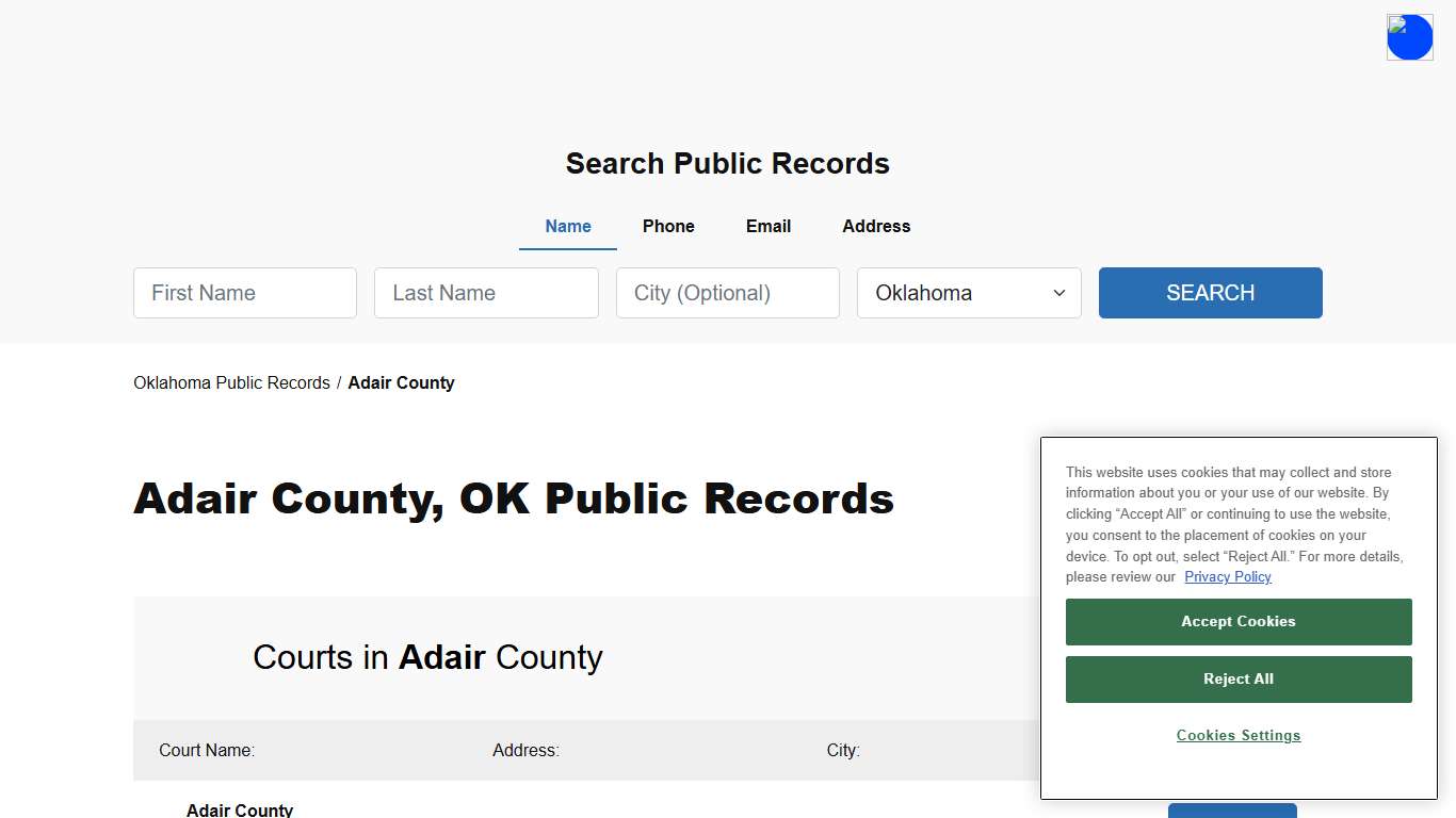 Adair County, OK Public Court, Arrest and Inmate Records - ThePublicIndex